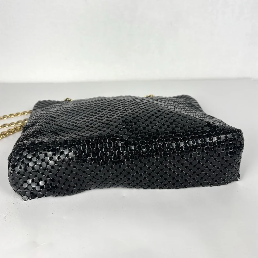 VTG Whiting & Davis Black Metal Mesh Purse Shoulder Crossbody Bag Gold Chain